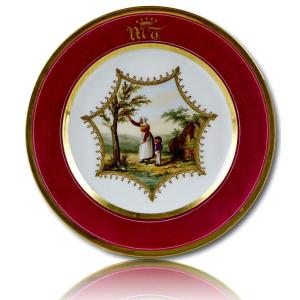 Paris Porcelain Plate - Flamen-fleury Workshop - Early 19th Century