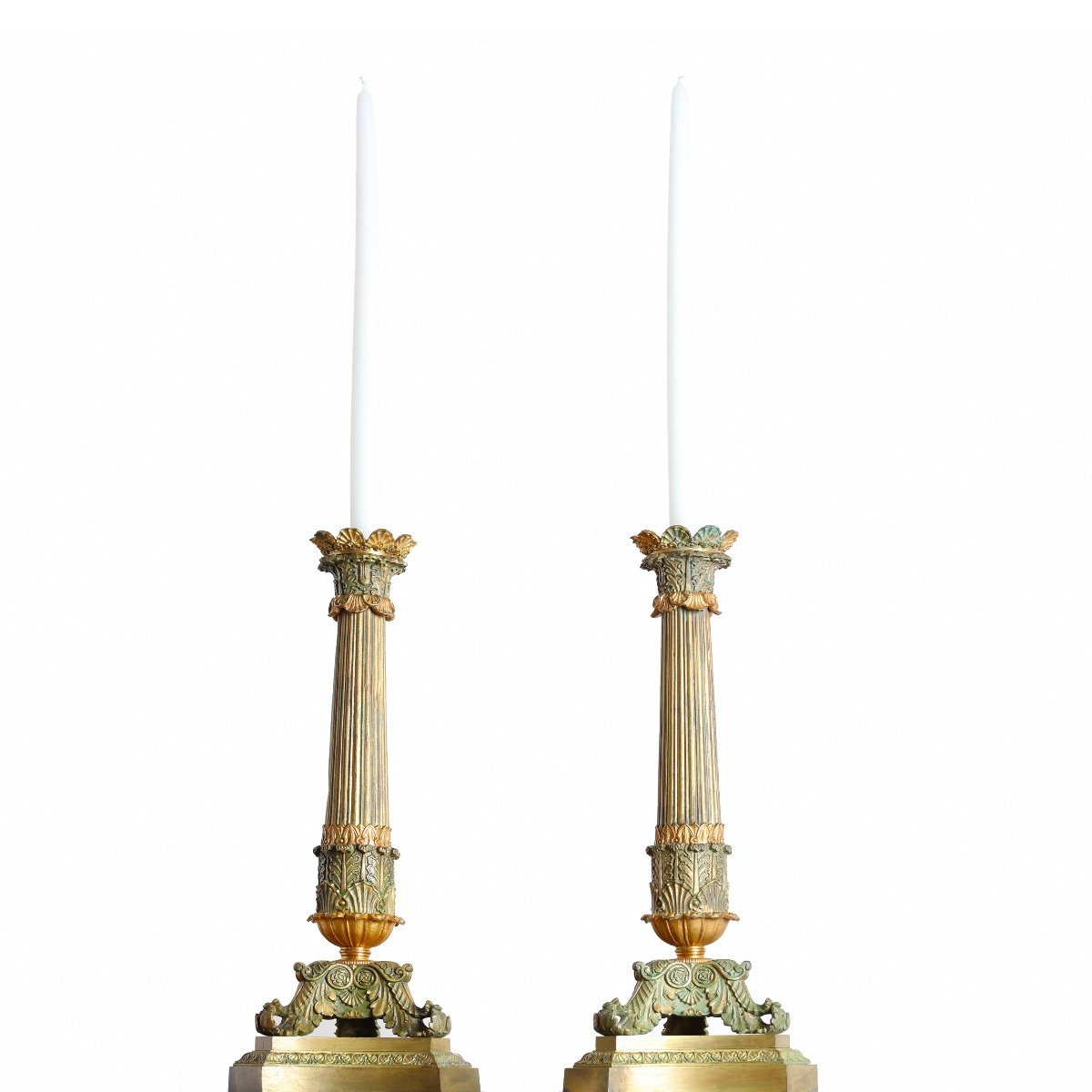 Large Pair Of Tripod Candlesticks In Bronze, Restoration Period 48 Cm - Early 19th Century-photo-8