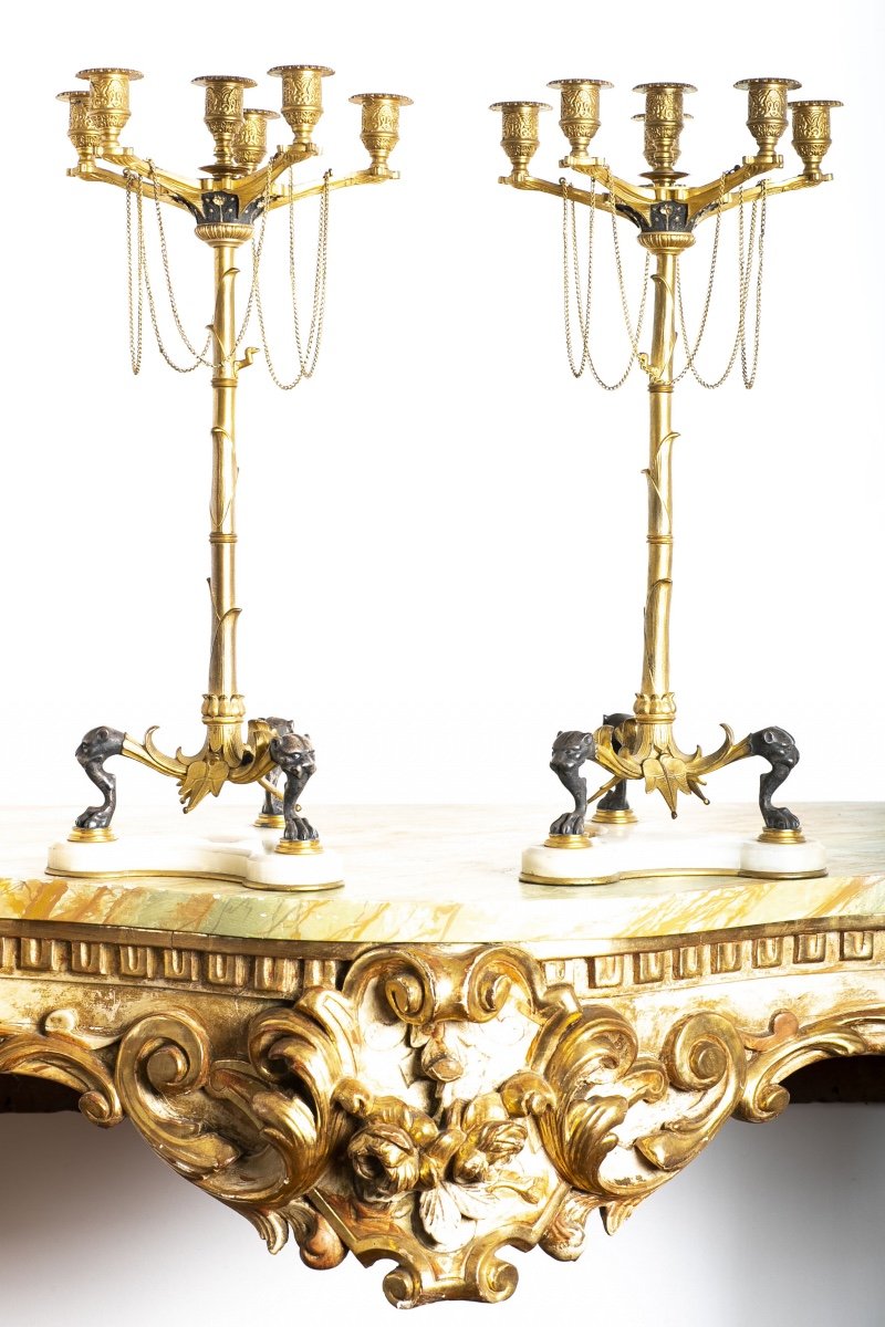 Important Pair Of "bamboo" Candelabras In The Style Of H. Cahieux And F. Barbedienne Circa 1870-photo-2