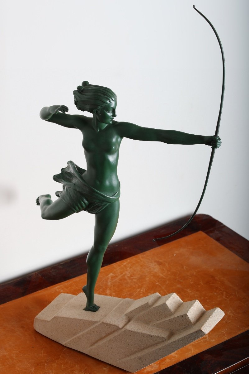 Large Atalante Sculpture 27,2 Inch De Marco Diane Chasseresse Max Le Verrier  - 1928 Art Deco -photo-6