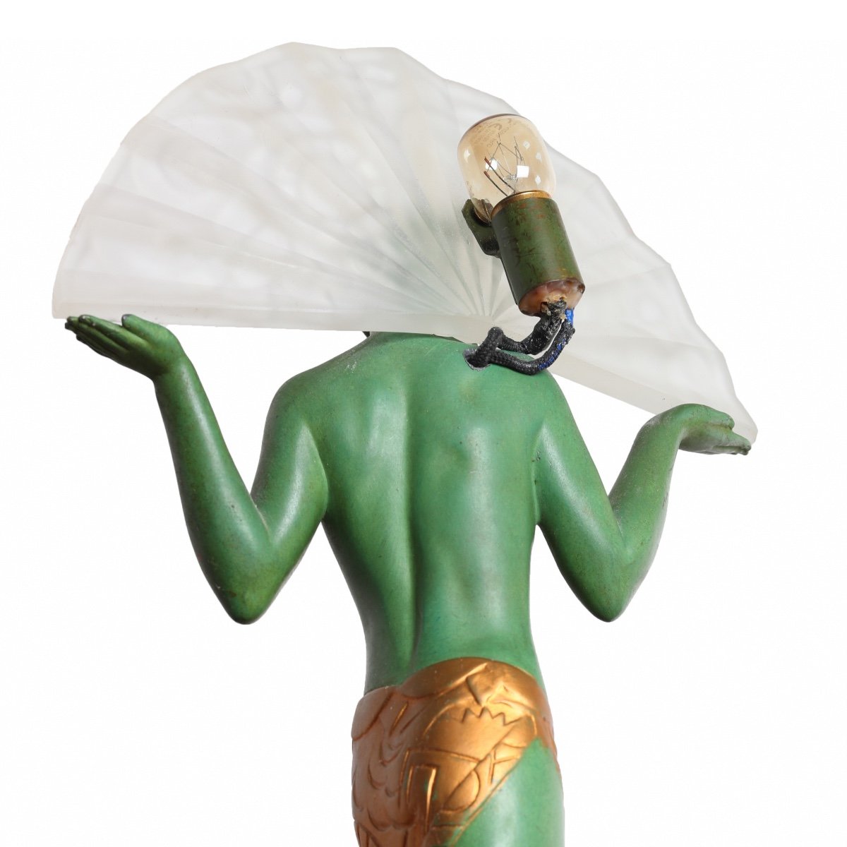 Large Illuminating Sculpture Lamp "espana With  Fan" Signed Guerbe, Le Verrier Art Deco 1925-photo-4