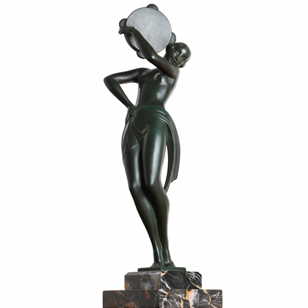 Grande Sculpture "danseuse au tambourin Farandole" Par Fayral, Pierre Le Faguays, éditeur Le Verrier - 1930 Art Deco-photo-2