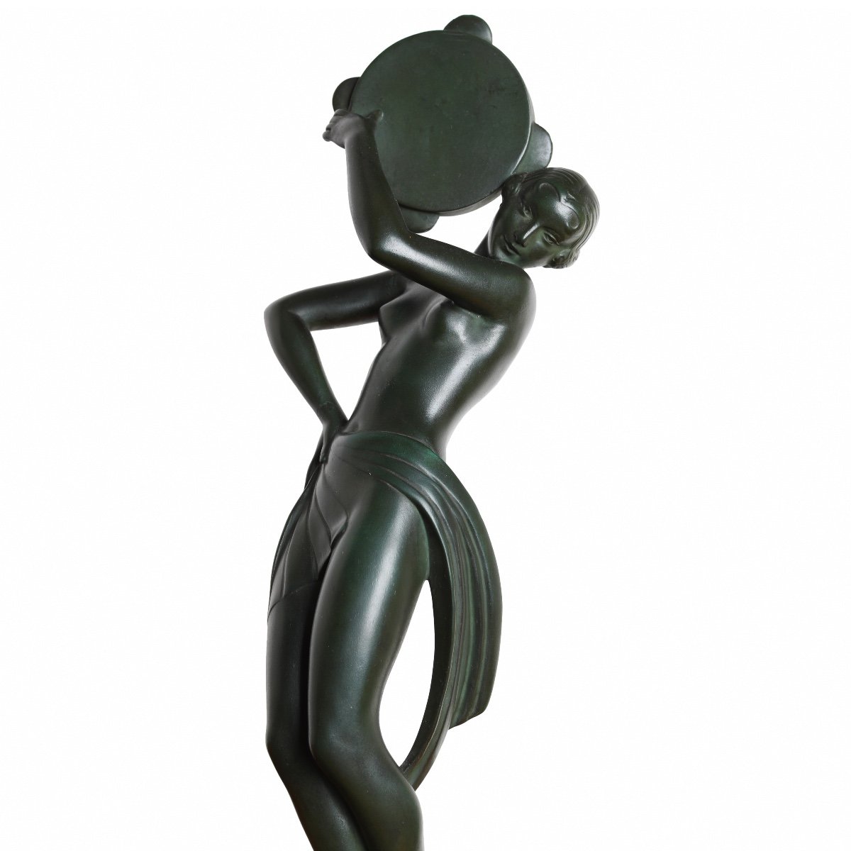 Grande Sculpture "danseuse au tambourin Farandole" Par Fayral, Pierre Le Faguays, éditeur Le Verrier - 1930 Art Deco-photo-3