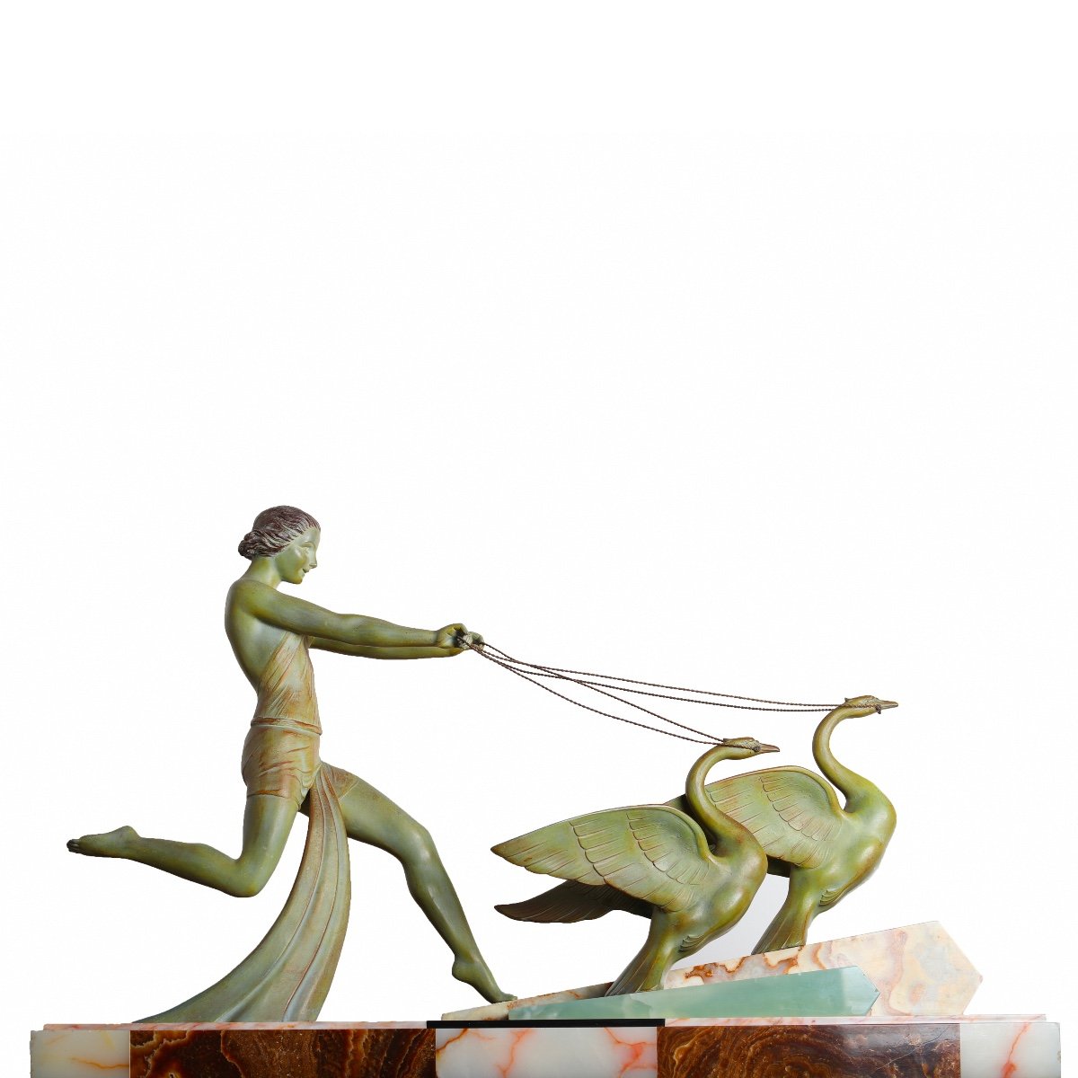 Large Sculpture "woman With Swans" By Limousin Art Deco 1920-photo-4