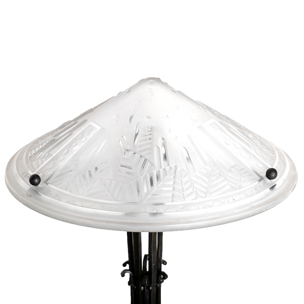 Mushroom Lamp In Glass And Wrought Iron By Muller Frères Lunéville - Art Deco 1925-photo-5