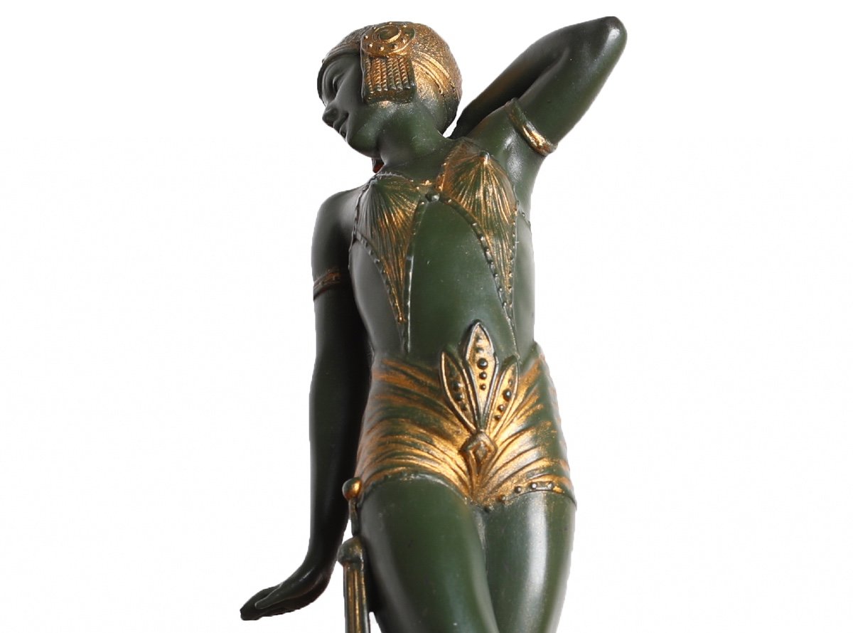 Sculpture Danseuse Orientale Mata Hari En Tenue Signée A. Leclerc Art Deco 1930-photo-3