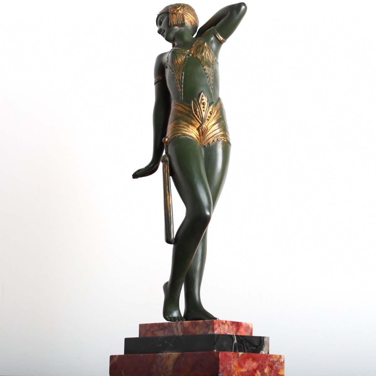 Sculpture Danseuse Orientale Mata Hari En Tenue Signée A. Leclerc Art Deco 1930-photo-2