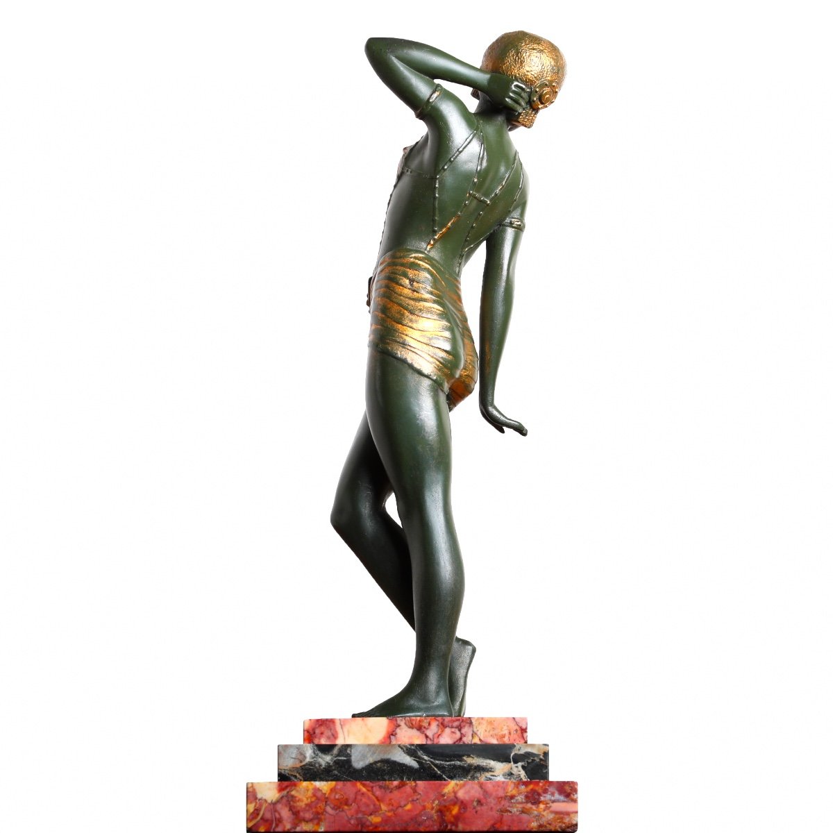 Sculpture Danseuse Orientale Mata Hari En Tenue Signée A. Leclerc Art Deco 1930-photo-4