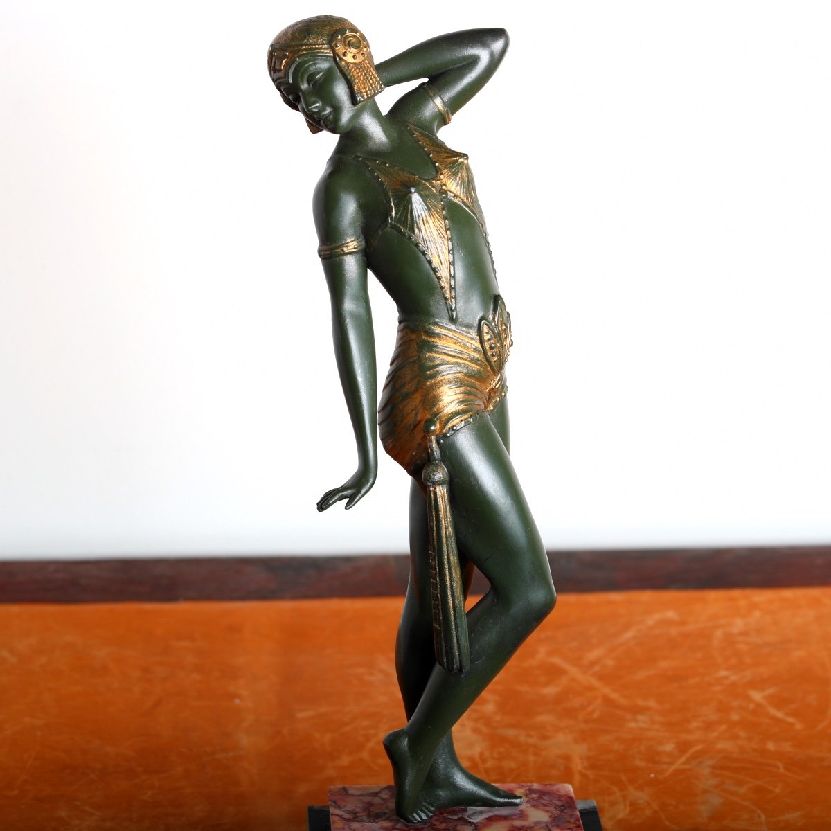 Sculpture Danseuse Orientale Mata Hari En Tenue Signée A. Leclerc Art Deco 1930-photo-5