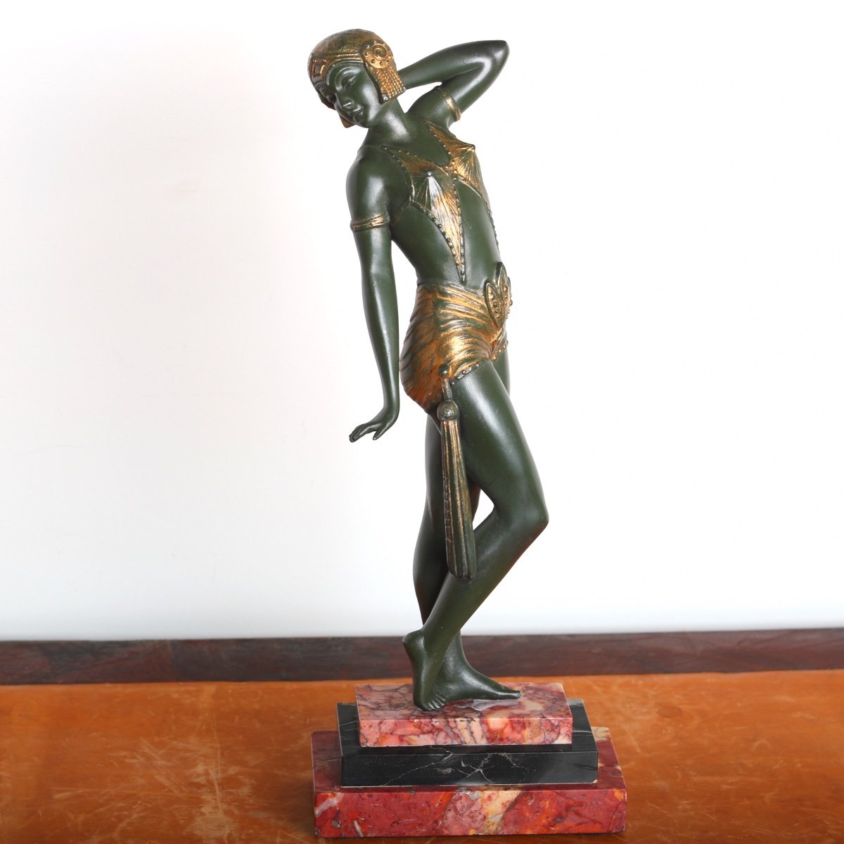 Sculpture Danseuse Orientale Mata Hari En Tenue Signée A. Leclerc Art Deco 1930-photo-6