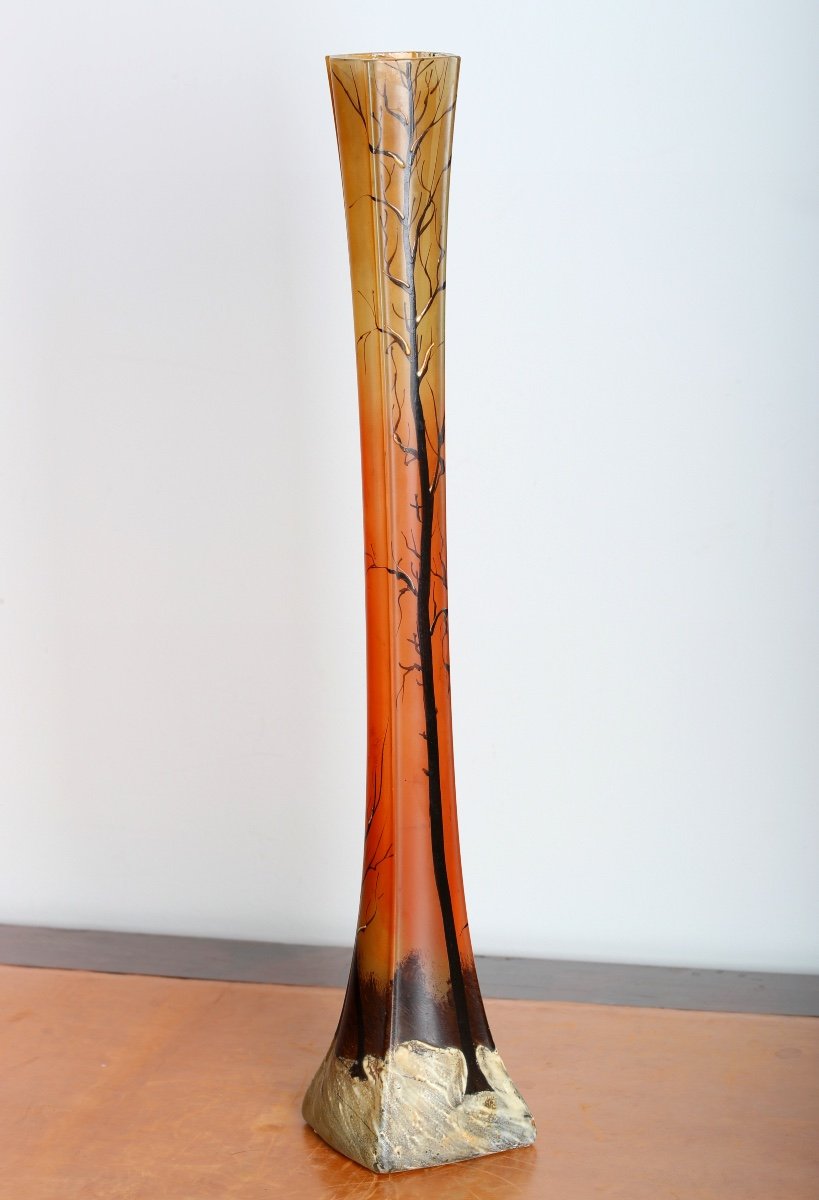 Vase Paysage De Neiges Et d'Arbres Par François-Théodore Legras (1839-1916) Art Nouveau 50,5 cm-photo-7