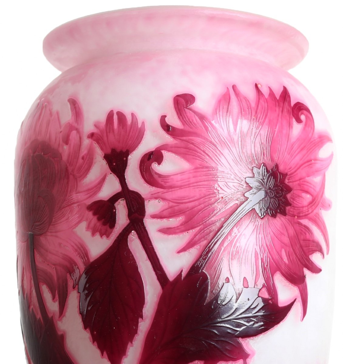 Vase Aux Dahlias Roses par André Delatte Nancy, era Gallé, Daum, Muller - Art Nouveau-photo-2