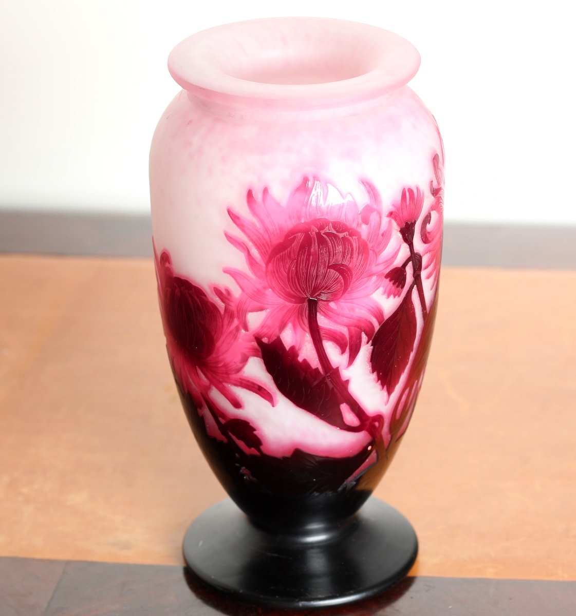 Vase Aux Dahlias Roses par André Delatte Nancy, era Gallé, Daum, Muller - Art Nouveau-photo-3