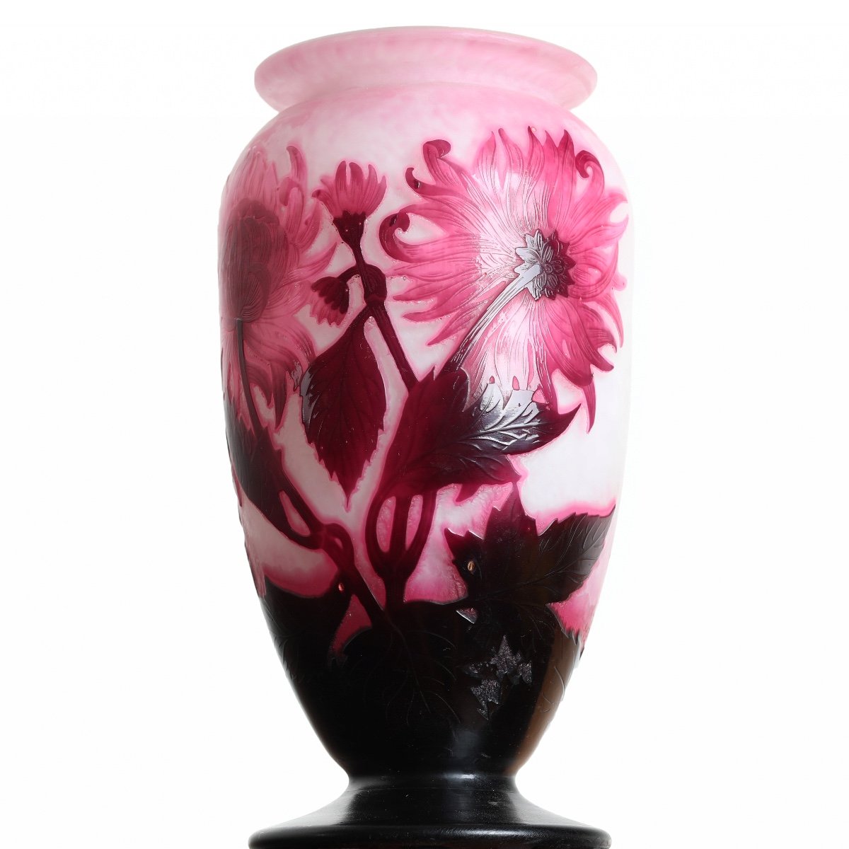 Vase Aux Dahlias Roses par André Delatte Nancy, era Gallé, Daum, Muller - Art Nouveau