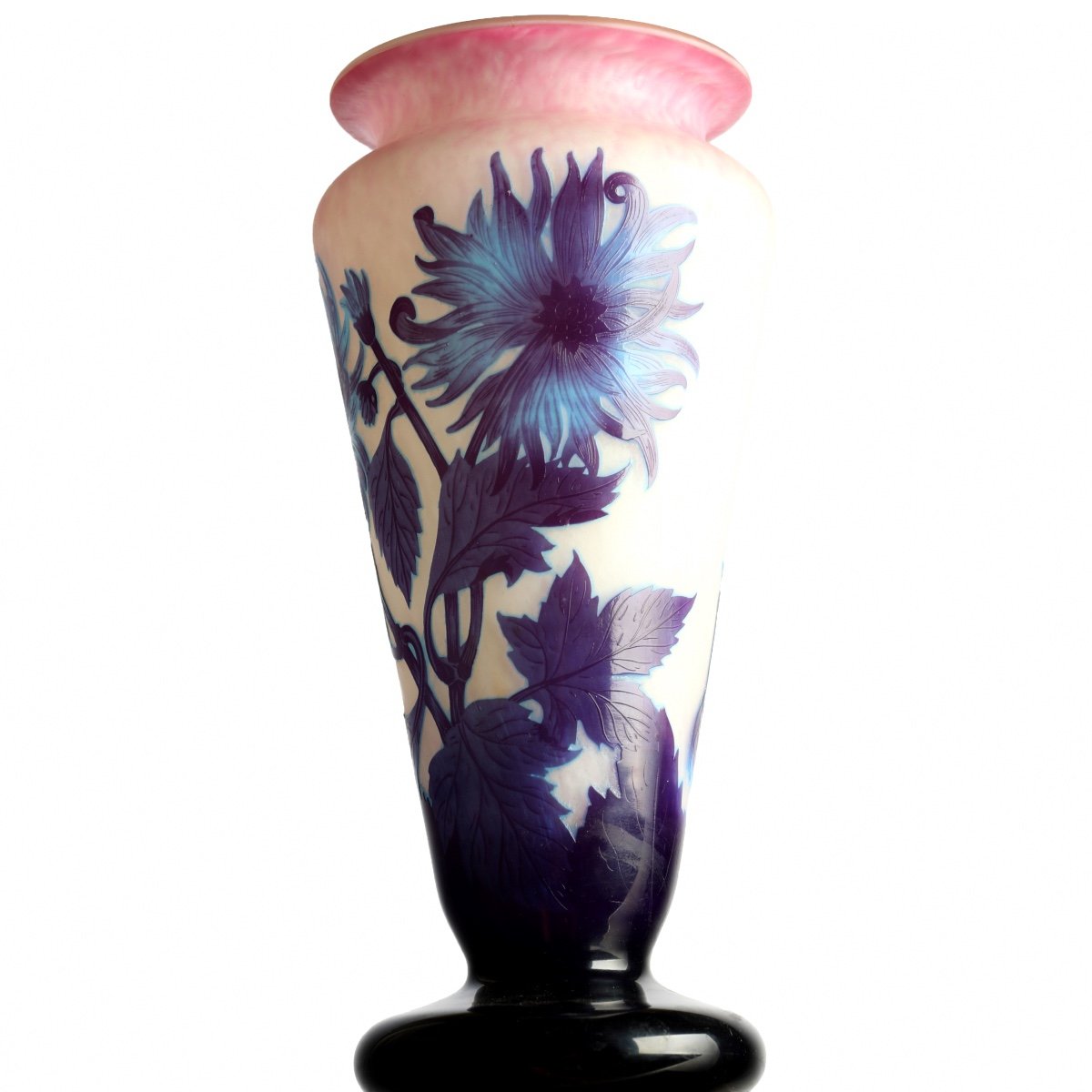 Important vase Aux Dahlias Bleus Par André Delatte Nancy era Gallé, Daum, Muller - Art Nouveau