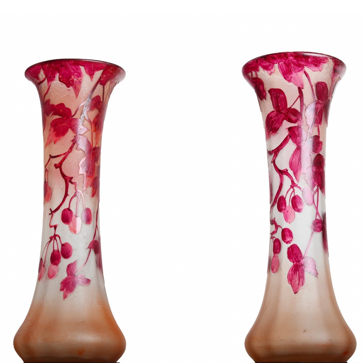 Pair Of 1910 Ruby Vases By François-théodore Legras (1839-1916) - Liberty Art