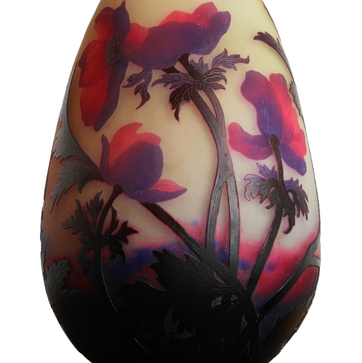 Important Vase With Red Anemones Muller Brothers Lunéville - Era Gallé, Daum, Delatte-photo-4