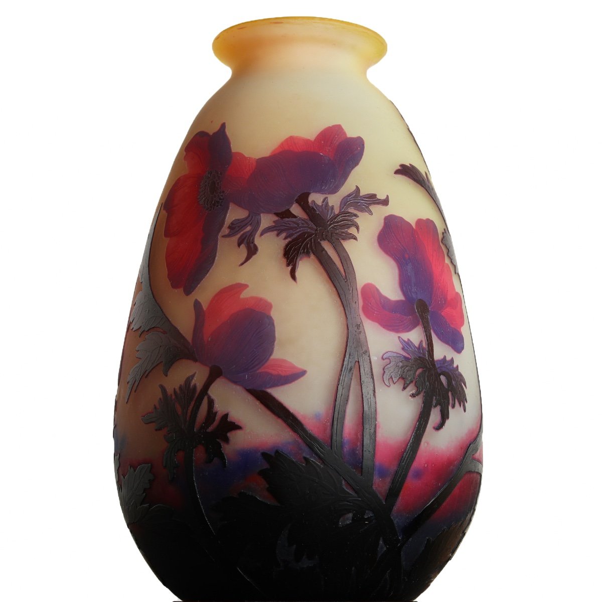 Important Vase With Red Anemones Muller Brothers Lunéville - Era Gallé, Daum, Delatte-photo-2