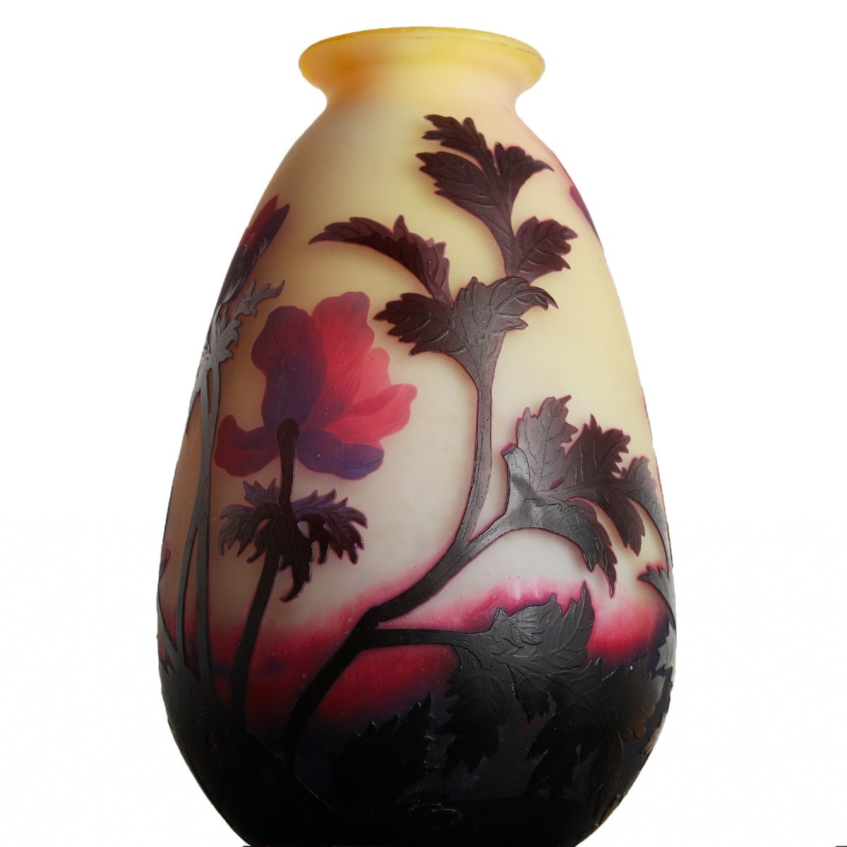 Important Vase With Red Anemones Muller Brothers Lunéville - Era Gallé, Daum, Delatte-photo-4