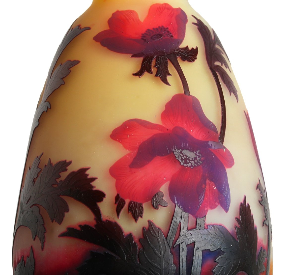 Important Vase With Red Anemones Muller Brothers Lunéville - Era Gallé, Daum, Delatte-photo-5