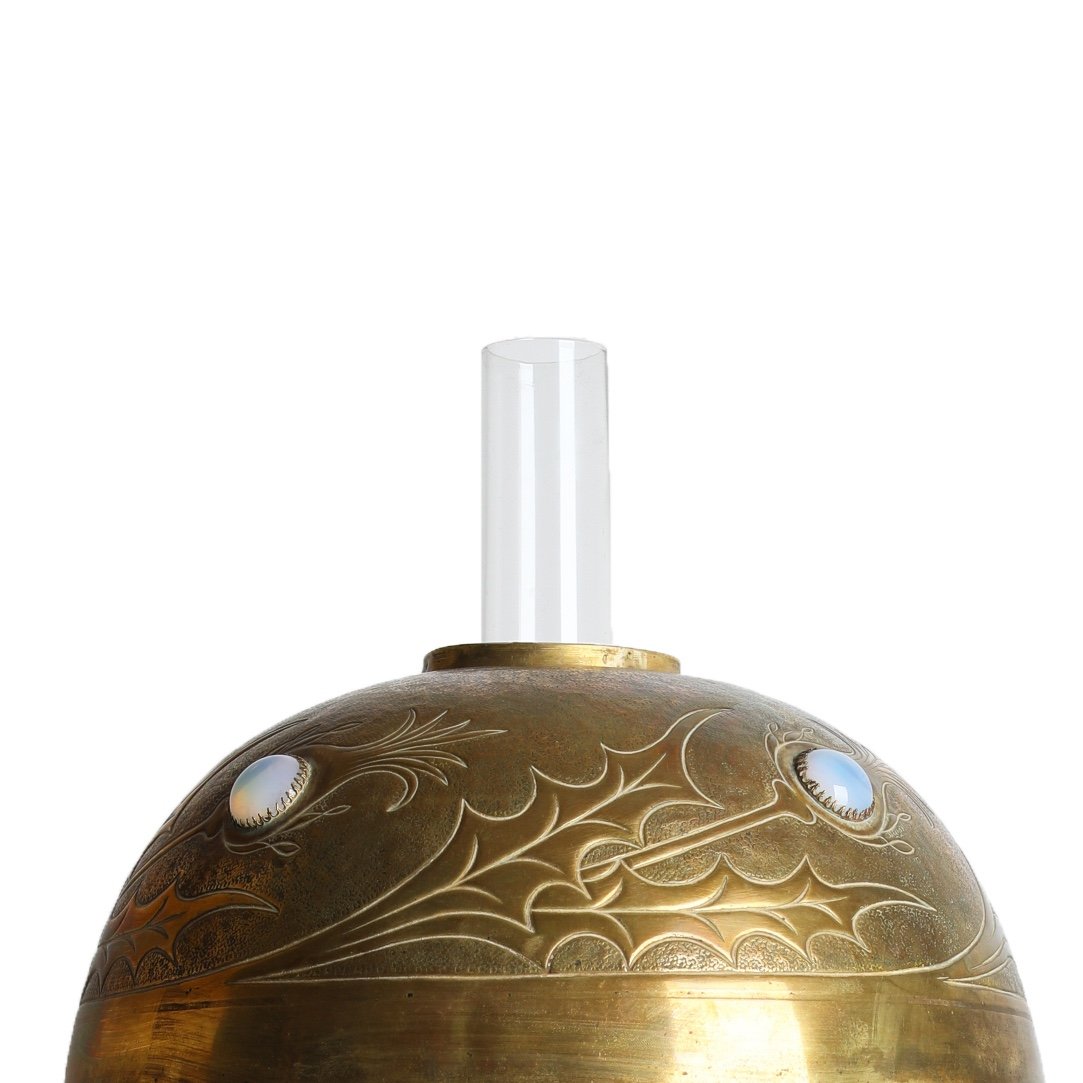 Large Thistle Oil Lamp In Bronze And Gilded Brass By Georges Leleu - Art Nouveau 1900-photo-3