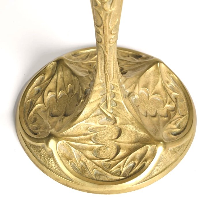 Large Thistle Oil Lamp In Bronze And Gilded Brass By Georges Leleu - Art Nouveau 1900-photo-7