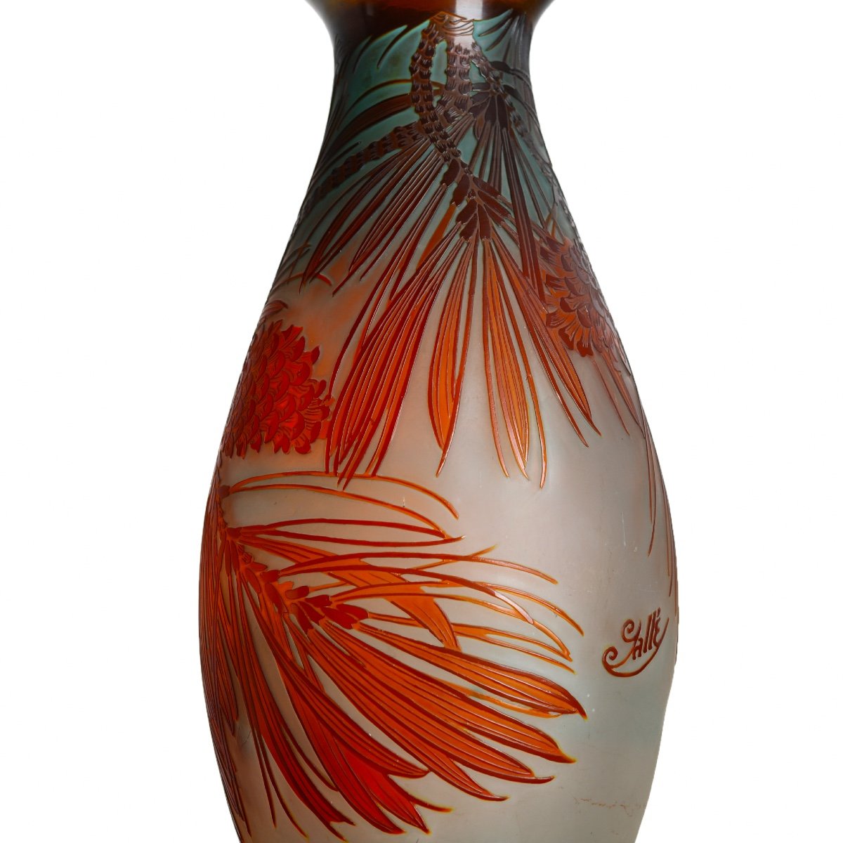 Majestueux Vase Aux Pins  Par Emile Gallé Circa 1900 Art Nouveau - Era Daum, Muller, Delatte-photo-2