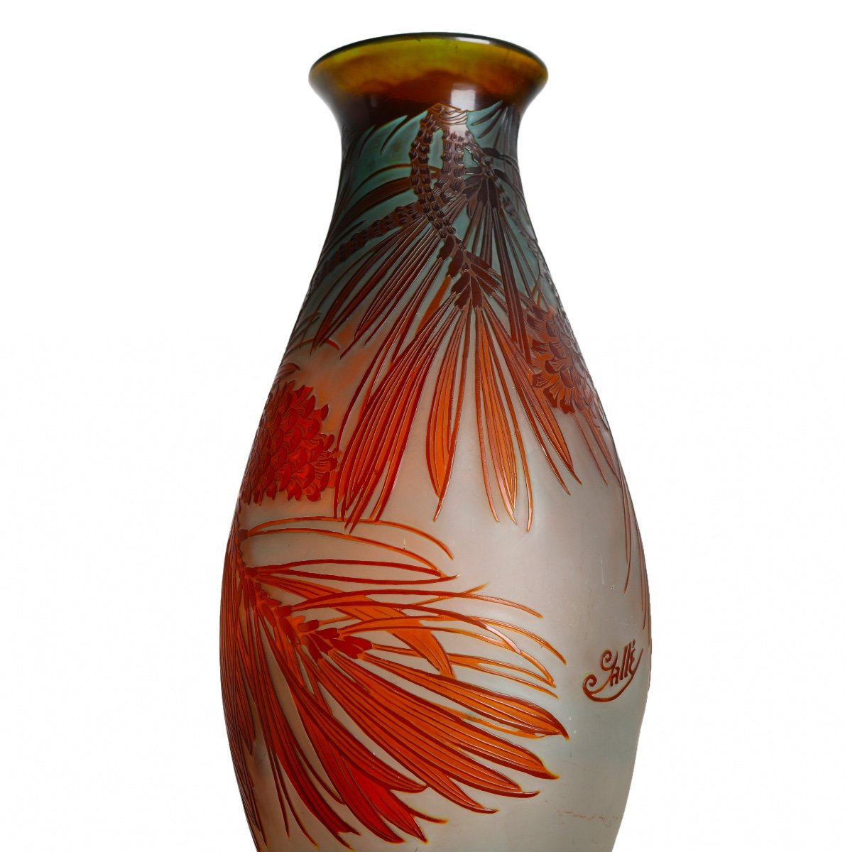 Majestueux Vase Aux Pins  Par Emile Gallé Circa 1900 Art Nouveau - Era Daum, Muller, Delatte-photo-2