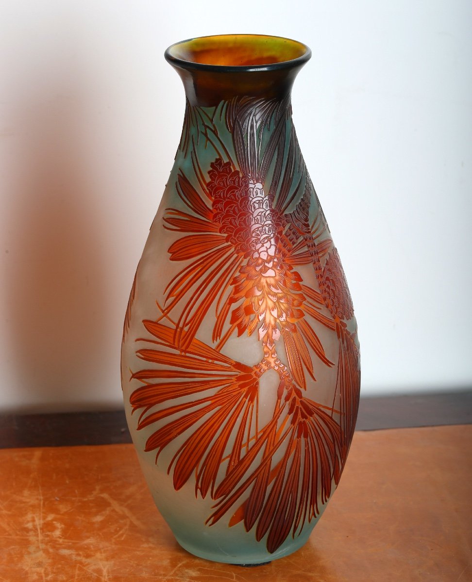 Majestueux Vase Aux Pins  Par Emile Gallé Circa 1900 Art Nouveau - Era Daum, Muller, Delatte-photo-8