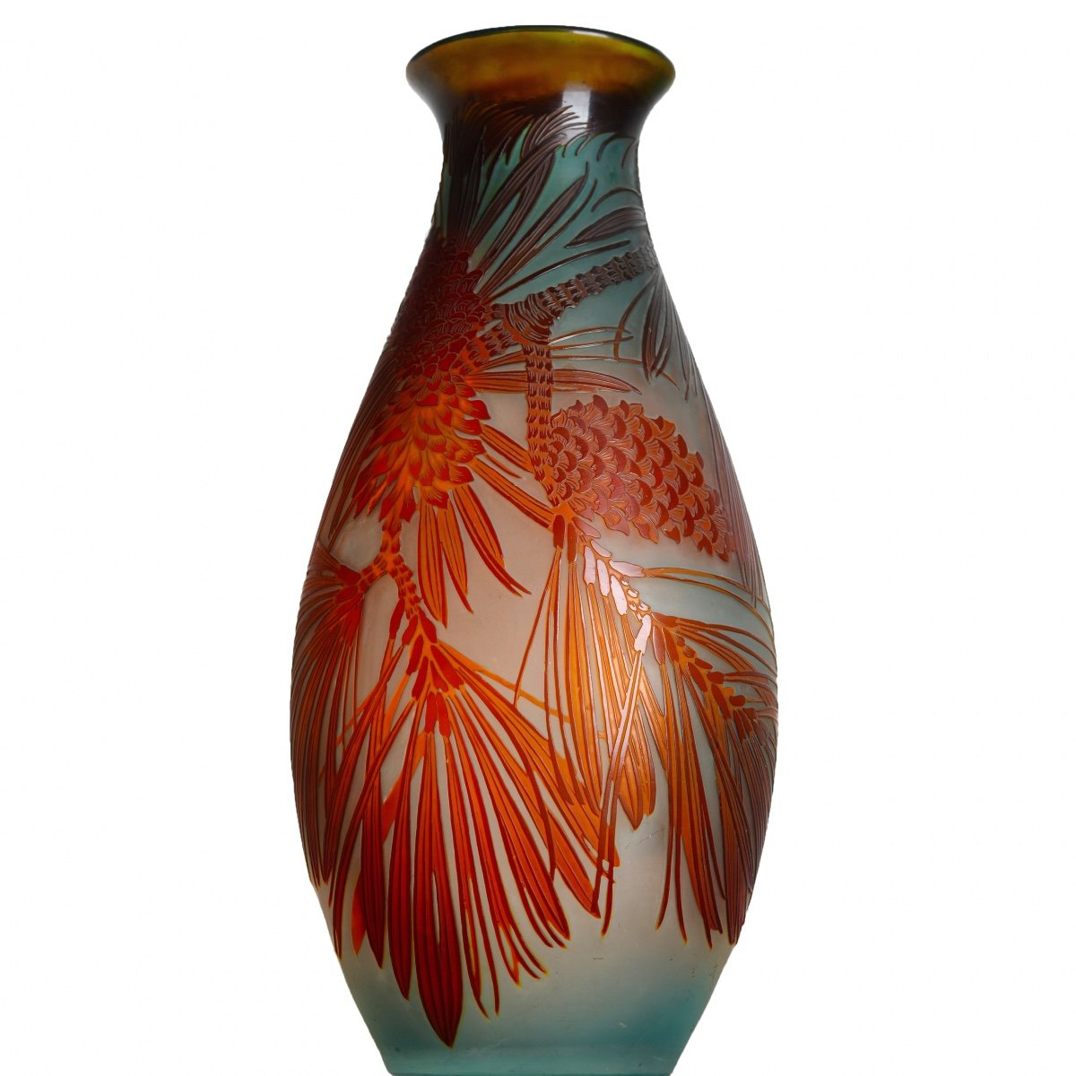 Majestueux Vase Aux Pins  Par Emile Gallé Circa 1900 Art Nouveau - Era Daum, Muller, Delatte