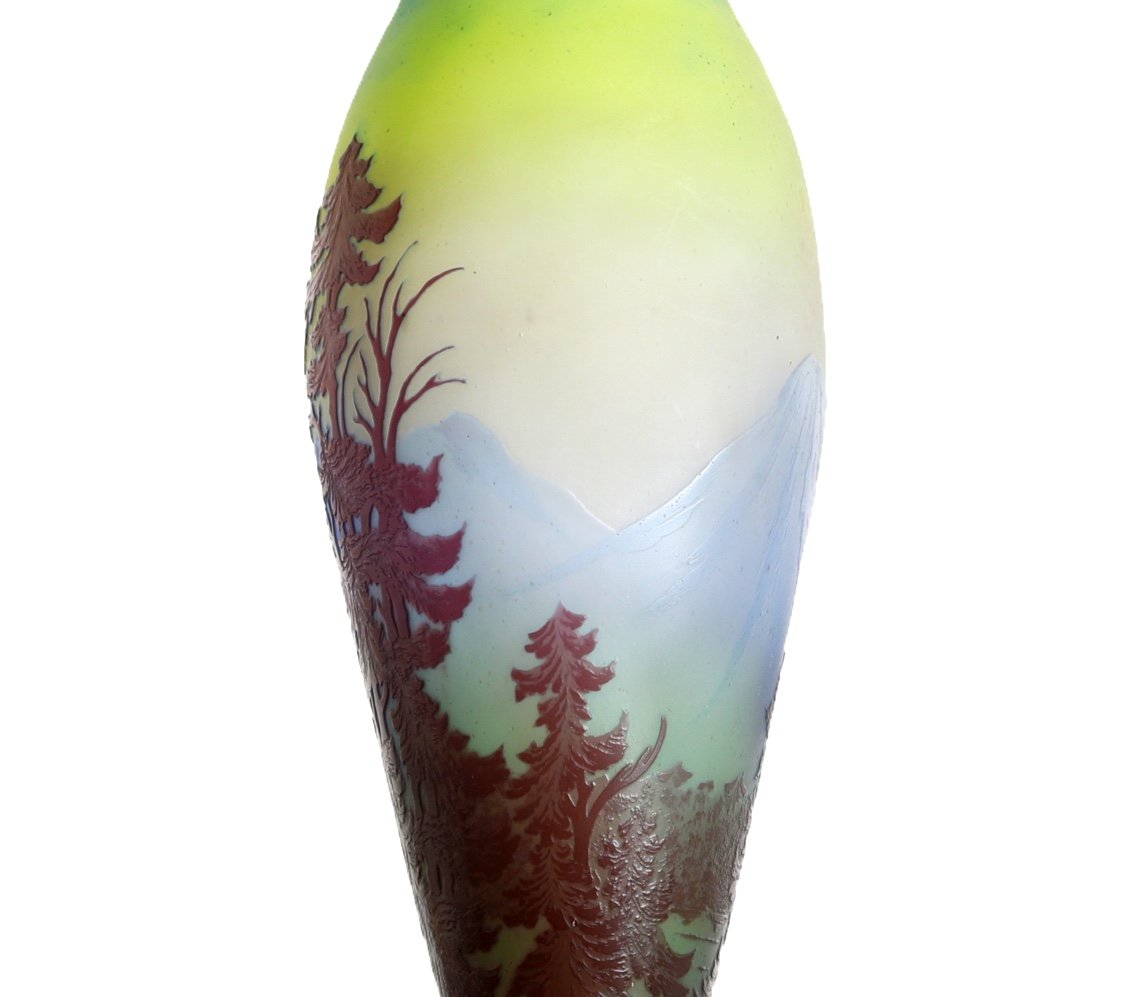 Vase Emile Gallé Nancy paysage Vosgiens Circa 1900 Art Nouveau Era Daum, Muller, d'Argental-photo-2