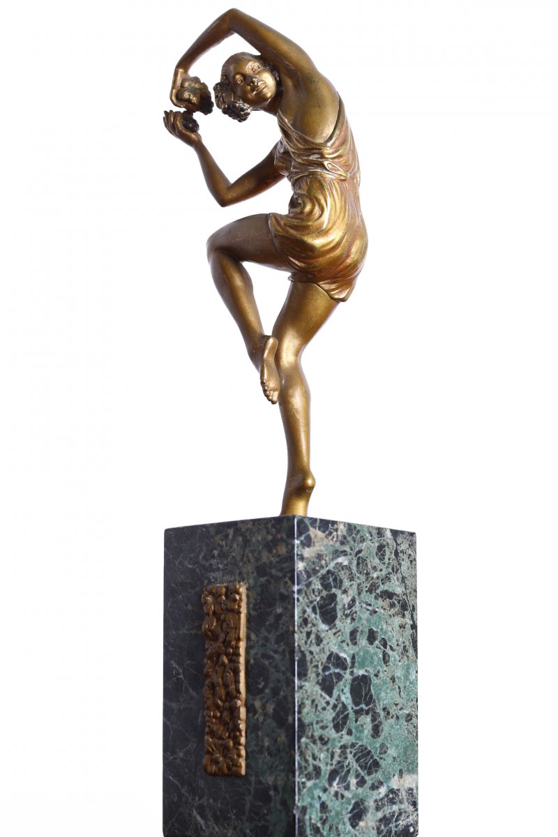 Bronze Danseuse de printemps Aux Raisins De Pierre Le Faguays (1892-1935) Circa 1925 Art Deco-photo-1