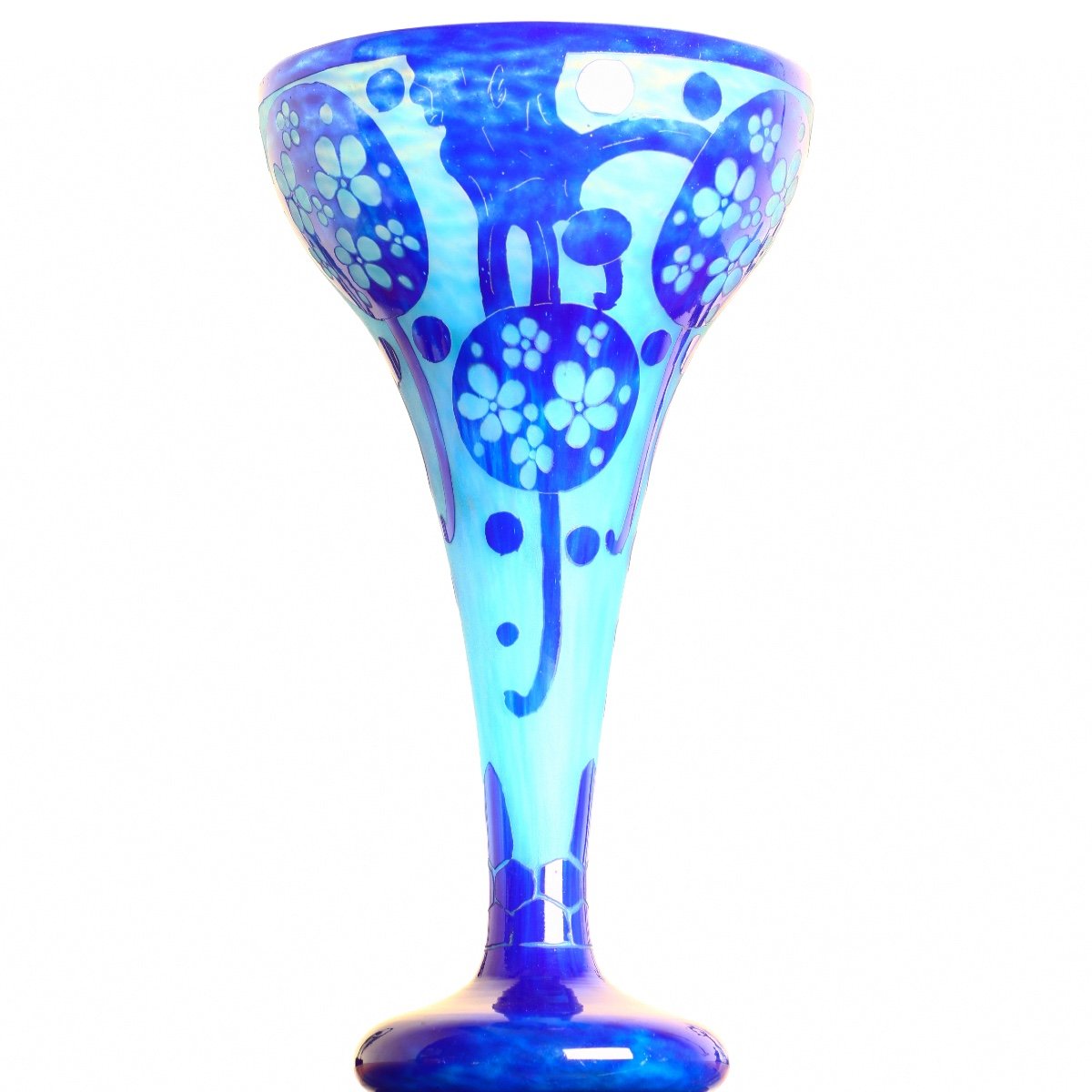 Grand Vase Azurette Charles Schneider Le Verre Français - Art Deco Circa 1923-photo-3