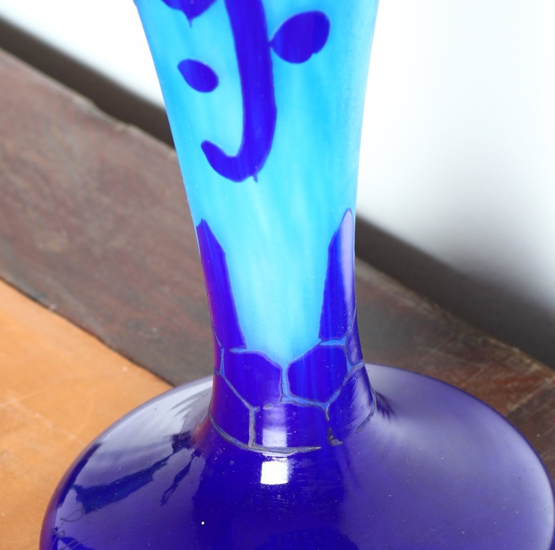 Grand Vase Azurette Charles Schneider Le Verre Français - Art Deco Circa 1923-photo-6