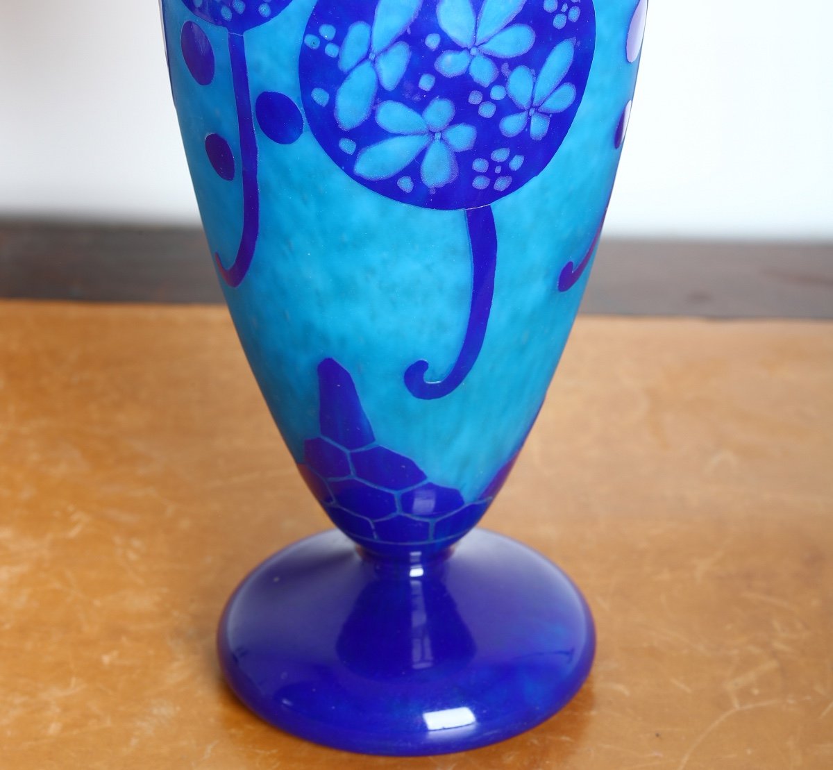 Vase Au Décor Azurette Charles Schneider, Le Verre Français Circa 1923-photo-4