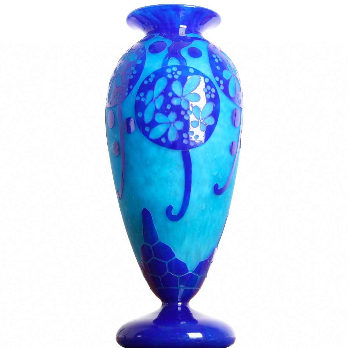 Vase Au Décor Azurette Charles Schneider, Le Verre Français Circa 1923-photo-2