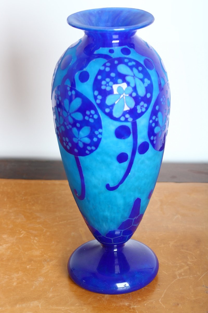 Vase Au Décor Azurette Charles Schneider, Le Verre Français Circa 1923-photo-6