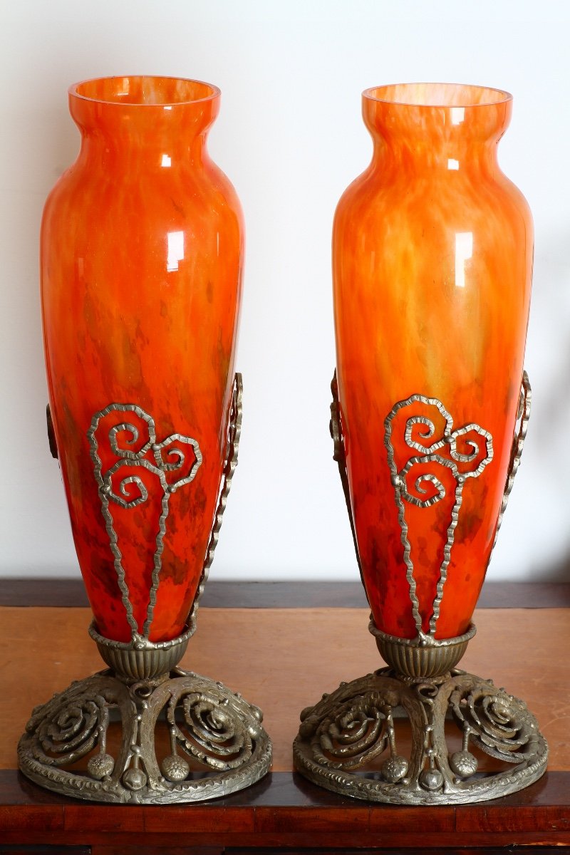 Paire De Grand Vases Charles Schneider & Vlieghe Art Deco Circa 1930-photo-7