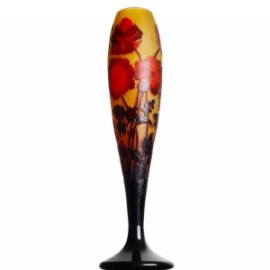 Red Floral Vase By d'Argental Paul Nicolas, Era Delatte, Gallé, Daum, Muller - Art Nouveau