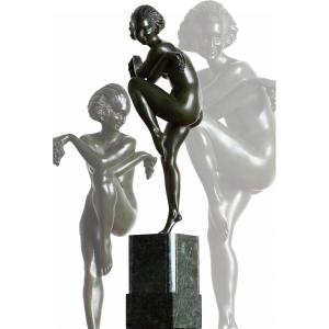 Grande sculpture Bronze Danse Bachique De Pierre Le Faguays 1924 Art Deco