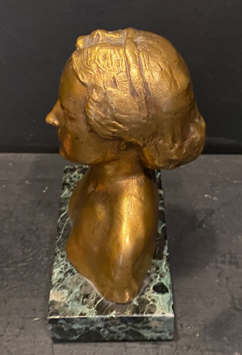 Bust Of Young Woman In Bronze Signed Bourceret-photo-4