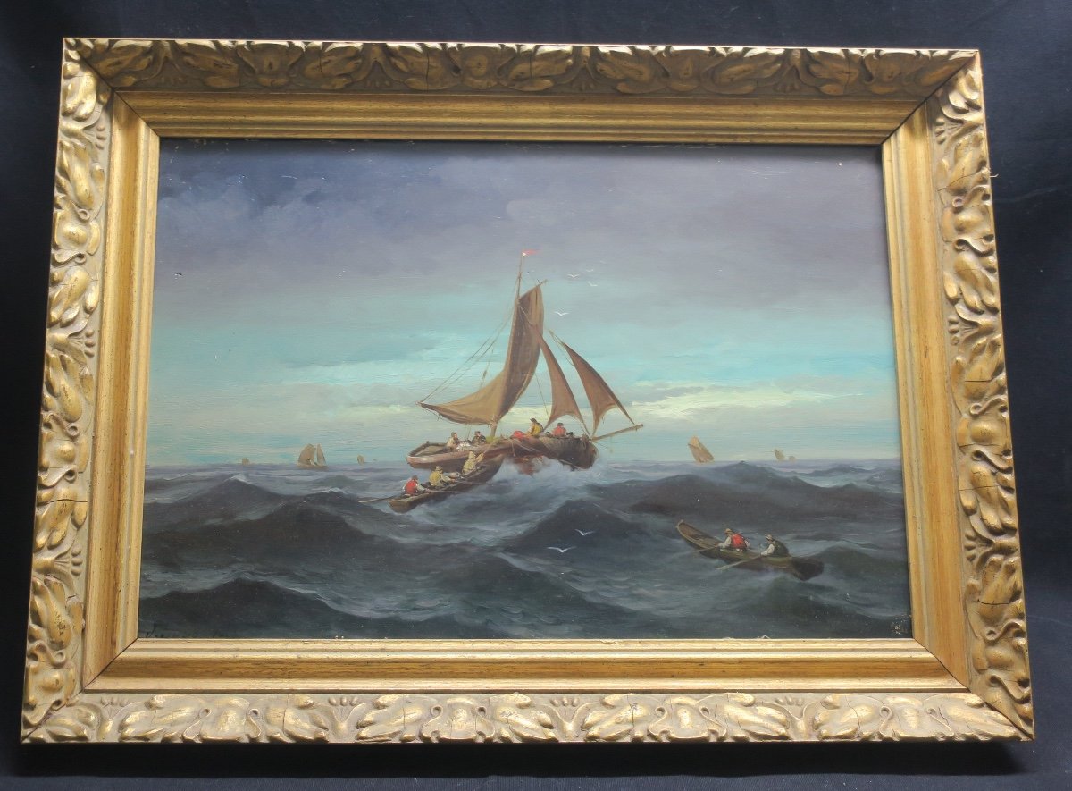 Painting, Marine Painting Signed J Guyot