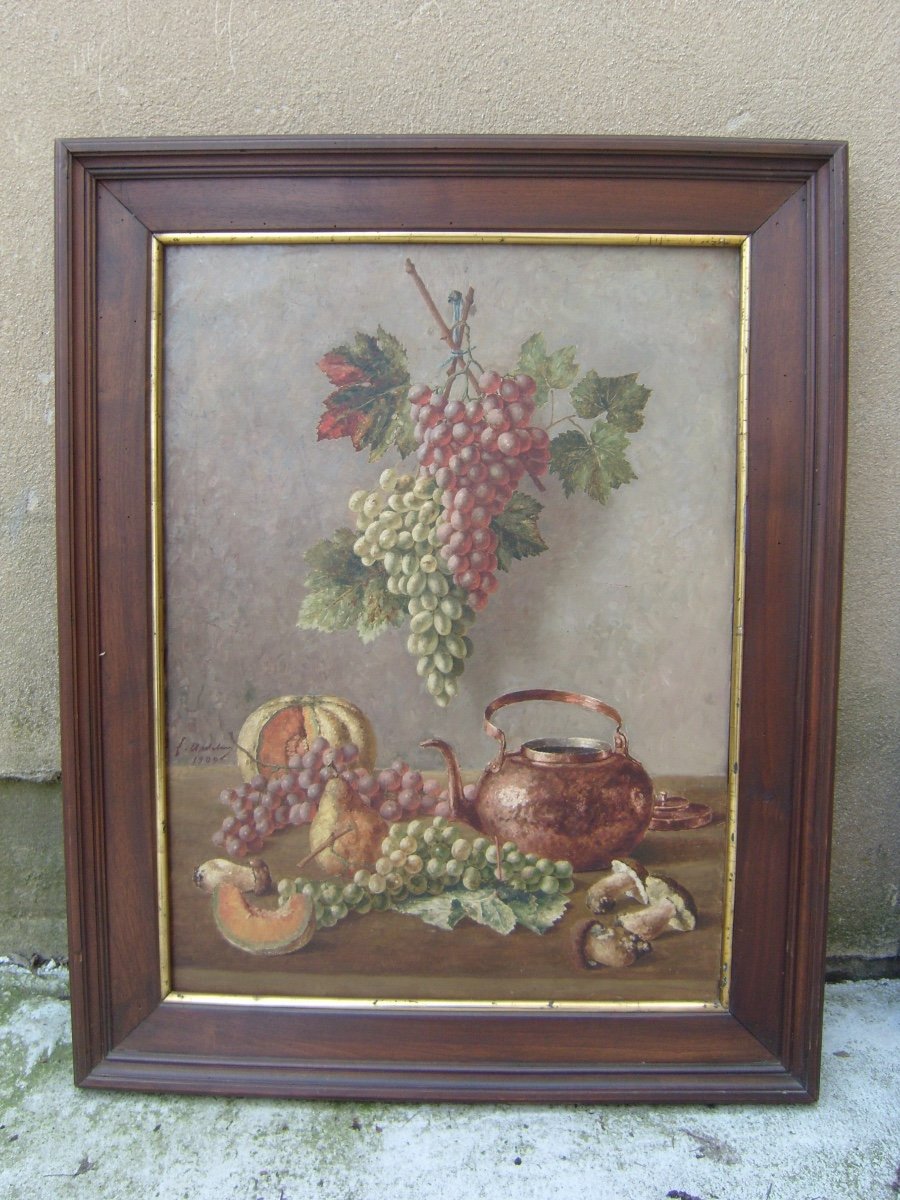 Tableau, Peinture Nature Morte Aux Raisins .-photo-2