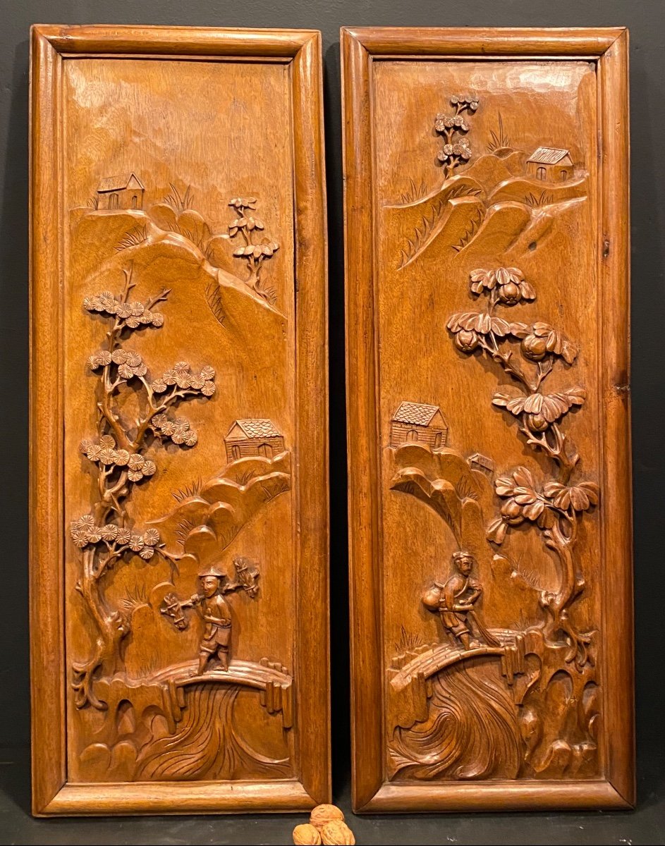 Pair Of Carved Panels, Asia