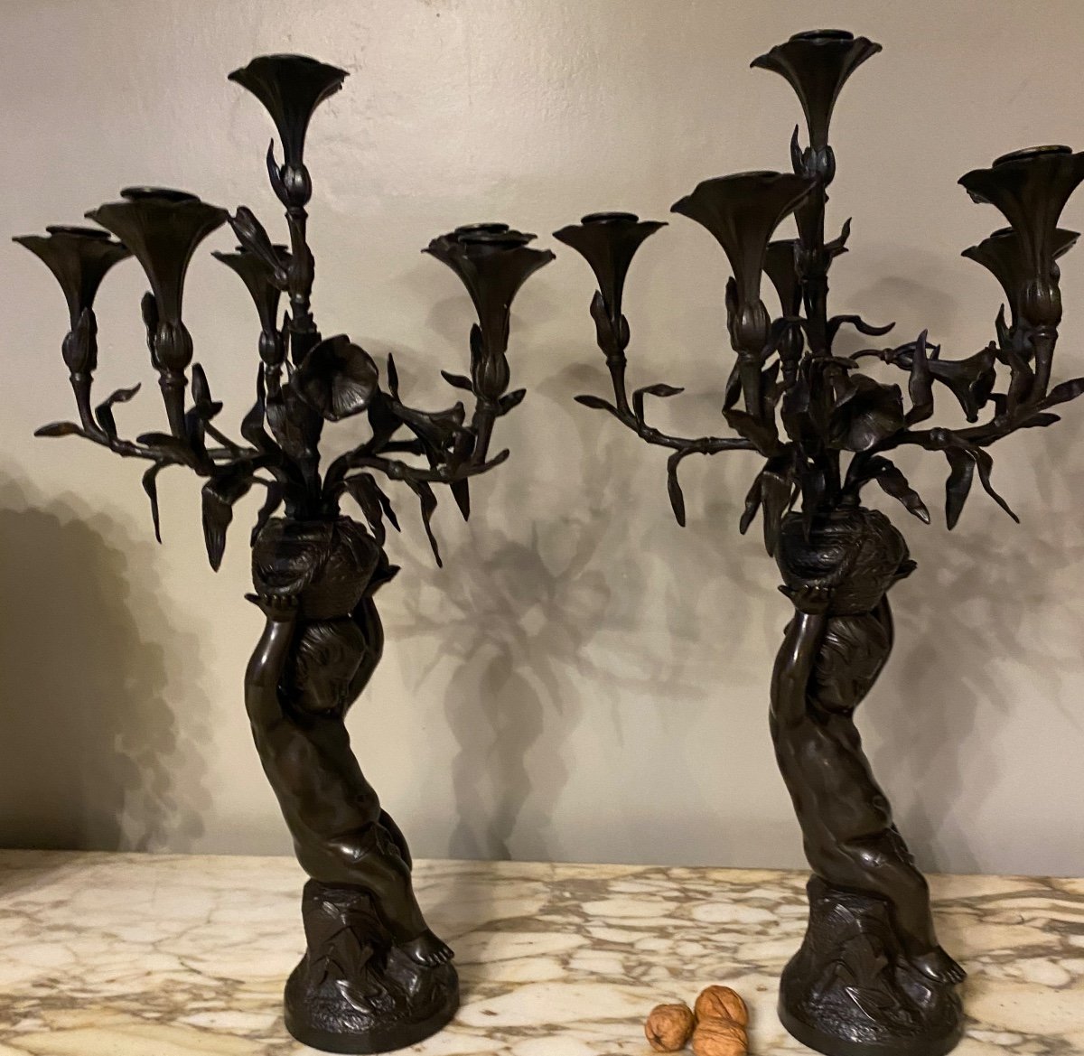 Pair Of Bronze Candelabra From Daubree-photo-3