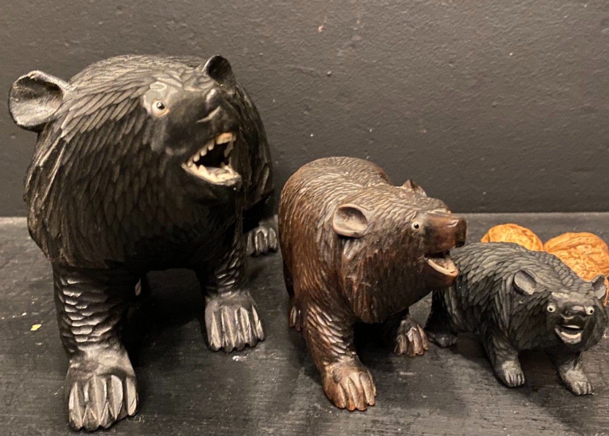 Three Wooden Grizzlies