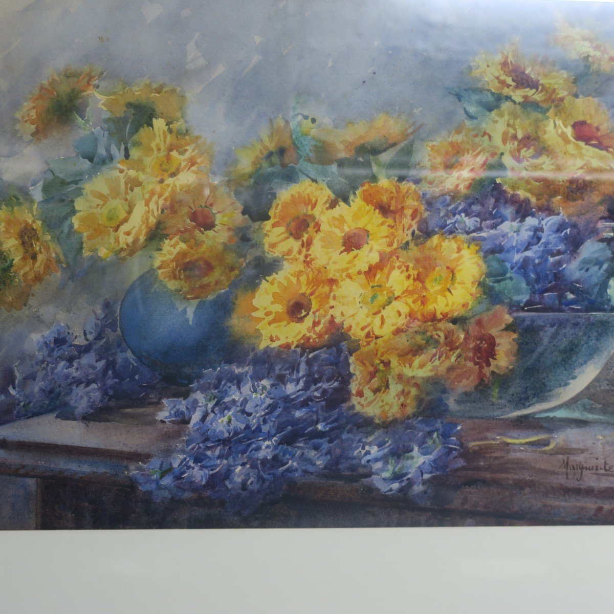 Painting, Bouquet Of Flowers Signed Marguerite Chalibert-photo-3