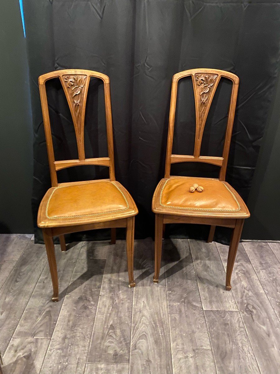 Art Nouveau, Pair Of Ecolze Chairs From Nancy-photo-5