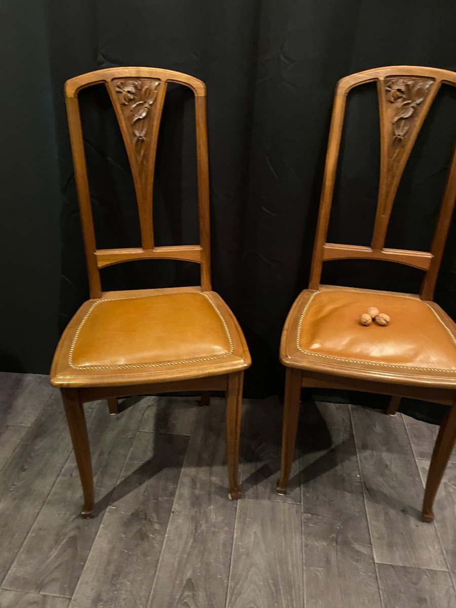 Art Nouveau, Pair Of Ecolze Chairs From Nancy-photo-6
