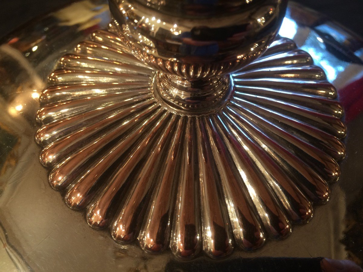 Pair Of Silver Metal Dish Warmers And Cloche-photo-3